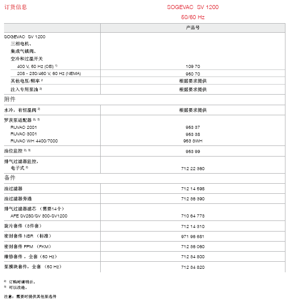 莱宝SV1200旋片真空泵订货信息